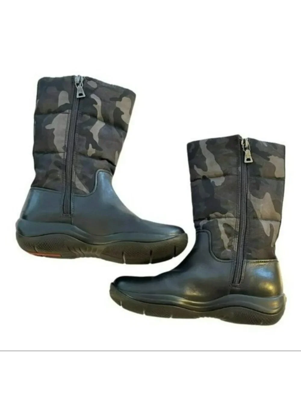 Prada Shoes Nylon Camo Leather Boots Preowned Size 28 US 11